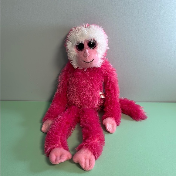 Aurora Hot Pink Plush Stuffed Monkey with Velcro Hands, Kids Plush Toy - Picture 1 of 9